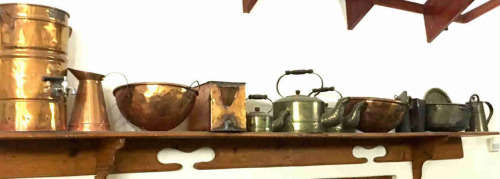 Brass / copper / kitchen / resturant antiques and other decor on oregan shelf
