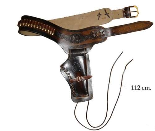 Revolver cowboy style leather holster+cartridge belt. Made in Spain            pistol