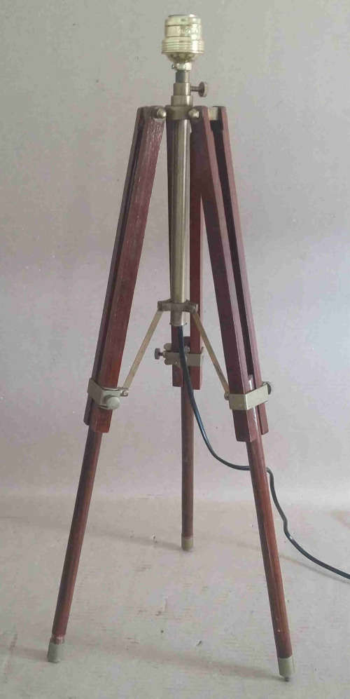 Wood and aluminium tripod lamp stand. Shade not included