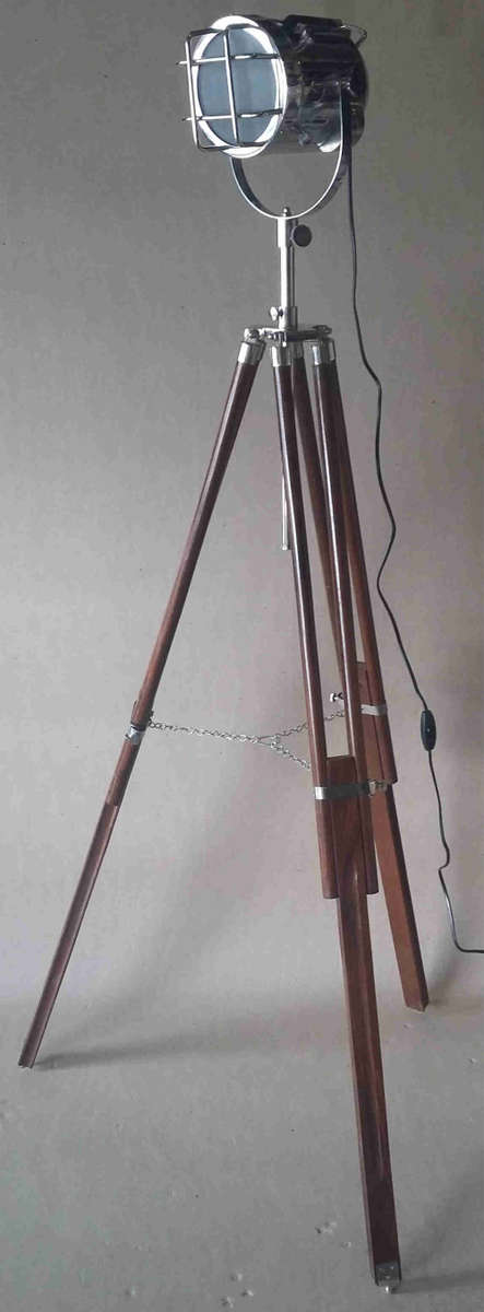Rosewood and aluminium tripod lamp stand and feature lamp fitting