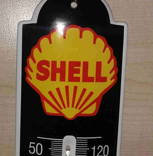 Shell metal enamel thermometer.