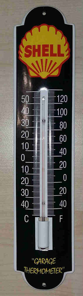 Shell metal enamel thermometer.