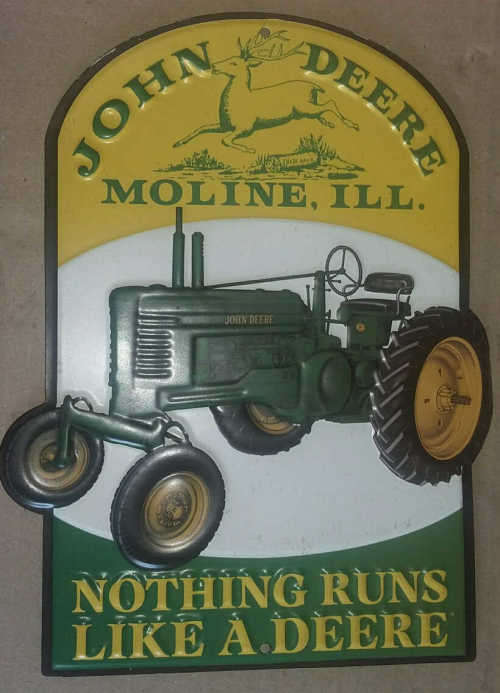 John Deere . Genuine item embossed metal sign