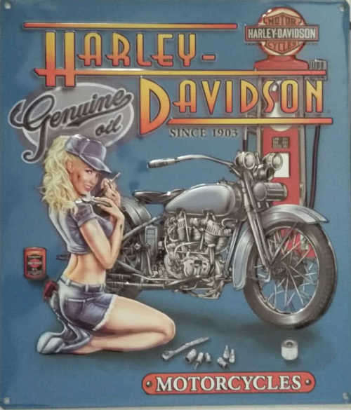 Harley Davidson genuine oil since 1903. genuine embossed metal tin sign