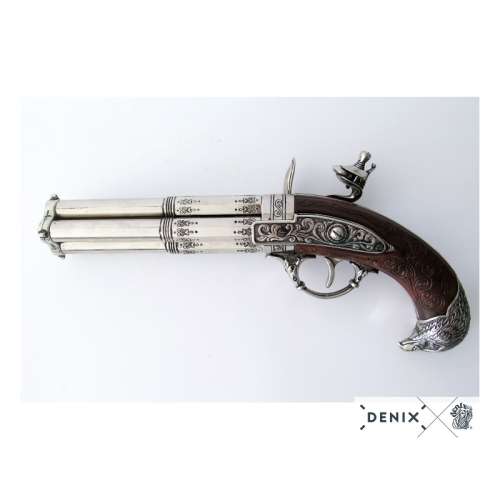 Revolving 4 barrel flintlock pistol. Non functional Replica