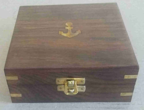 Sundial compass brass in solid rosewood and brass box