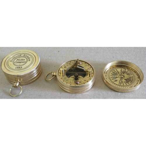 Pocket Sundial Compass with Copper Embossed Dial Brass Antique Finish