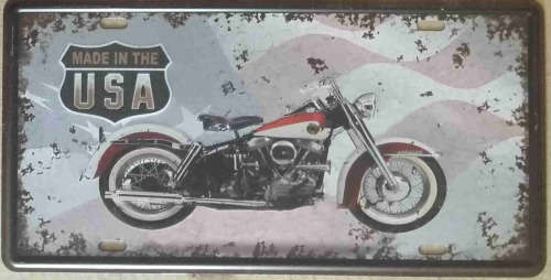 Motor cycle made in USA embossed metal license plate              mt19
