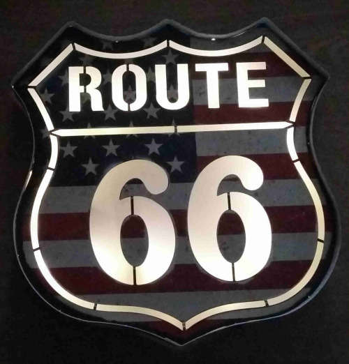 USA Route 66, metal light sign.