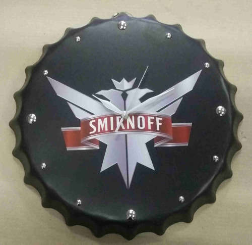 Smirnoff bottle cap embossed metal clock.