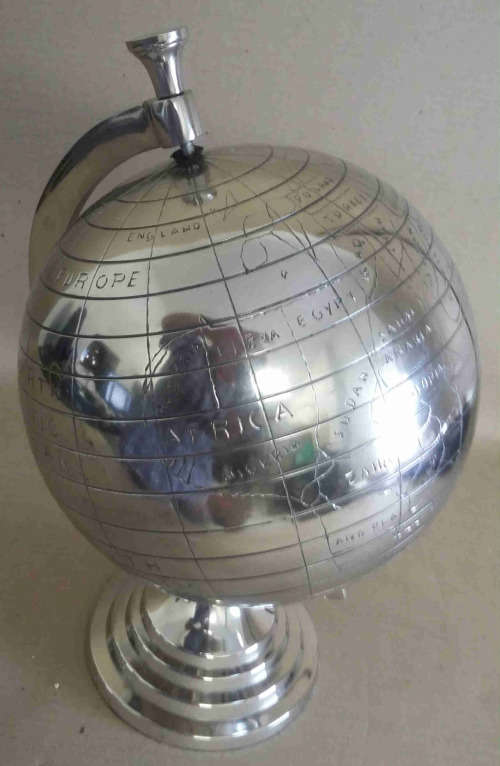 Metal World globe. On stand. Beautiful item to complement your home