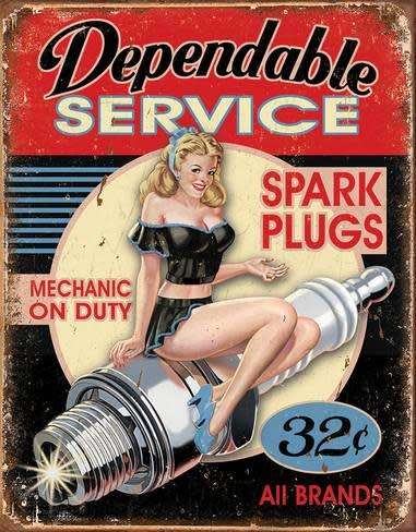 Dependable Service spark plugs metal sign.