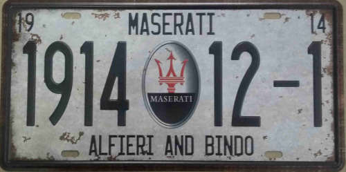 Maserati metal license plate