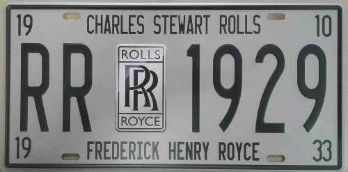 Rolls & Royce metal license plate