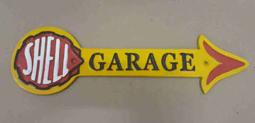 Shell garage arrow cast iron sign.