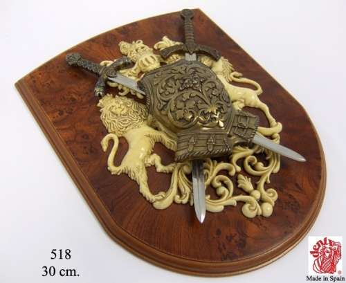 Coat of arms. Panoply with cuirass and 2 swords. Replica