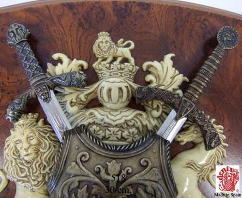 Coat of arms. Panoply with cuirass and 2 swords. Replica