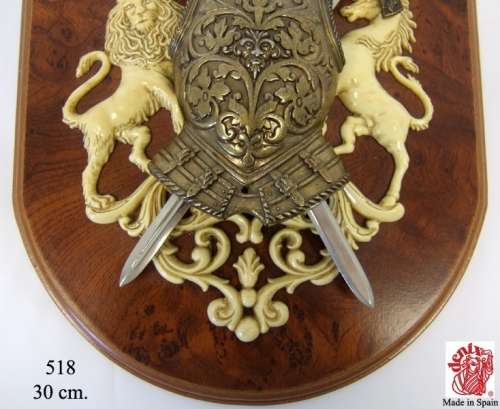 Coat of arms. Panoply with cuirass and 2 swords. Replica