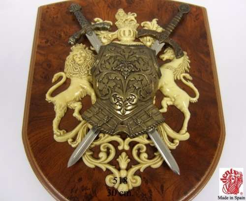 Coat of arms. Panoply with cuirass and 2 swords. Replica