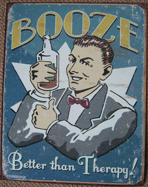Booze better than therapy distressed vintage style metal sign