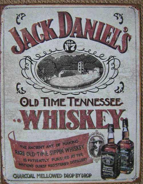 Jack Daniels. Old time Tennessee whiskey. Vintage style metal sign
