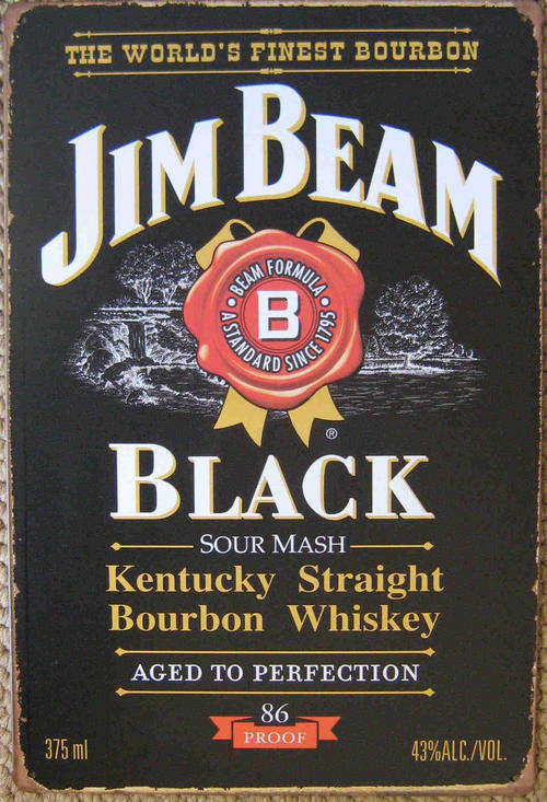 Jim Bean black vintage style metal sign.