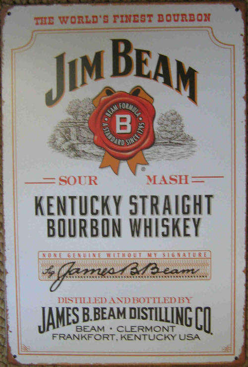Jim Bean bourbon vintage style metal sign.