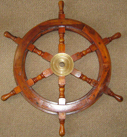 ships wheel rosewood & brass 76cm                         nb6