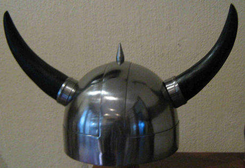 Viking steel and horn helmet