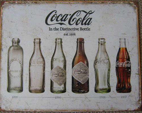 Coca-Cola bottle evolution distressed vintage style metal sign                   mt10