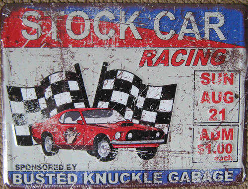 Stock car racing metal sign