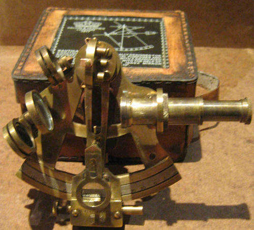 Nautical sextant in leather box