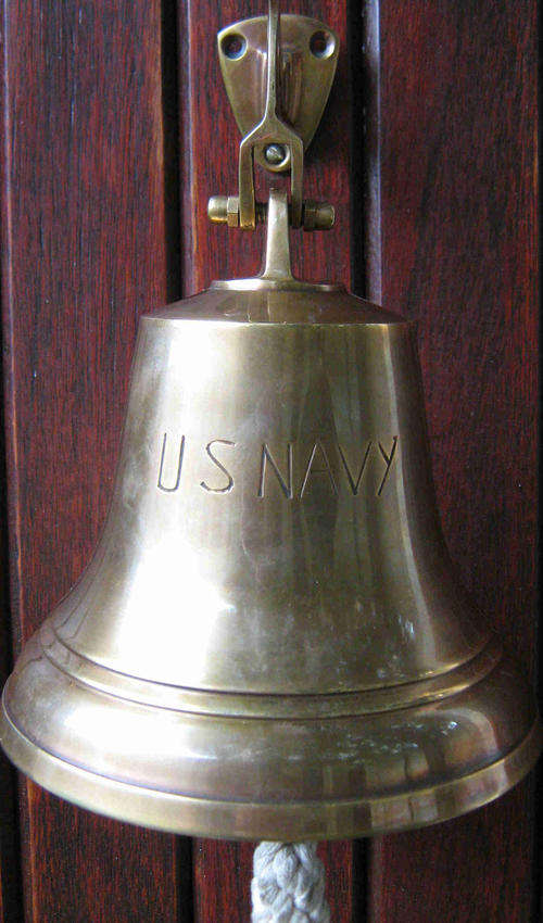 Ship bell solid brass antique brass finish "US Navy" 15cm diameter
