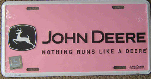 John Deere tractor pink license plate. Genuine item metal sign