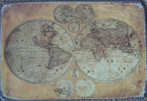 World map vintage/retro metal sign