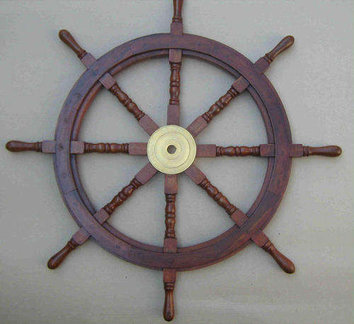 Ships wheel rosewood & brass 90cm