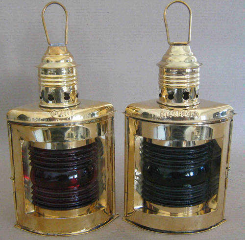 Lanterns. Nautical port and starboard lanterns solid brass. Sold as a pair