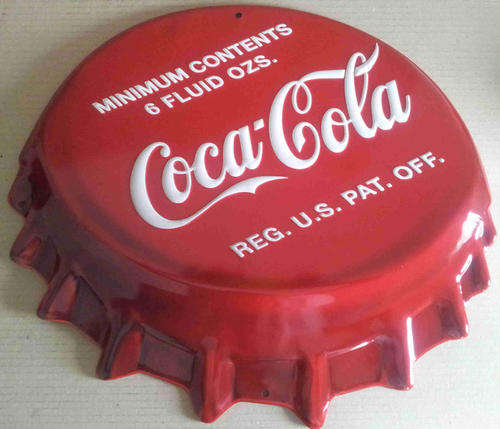 Coca-Cola embossed bottle cap metal sign