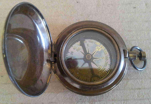 Compass. Push button watch compass  antique brass finish.                nb3