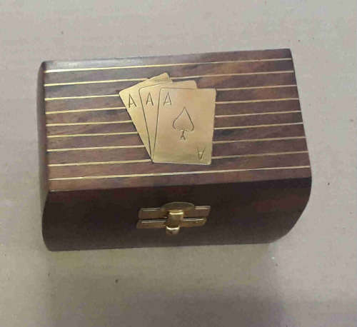 Card box, wood & brass. Game. (cards not included)
