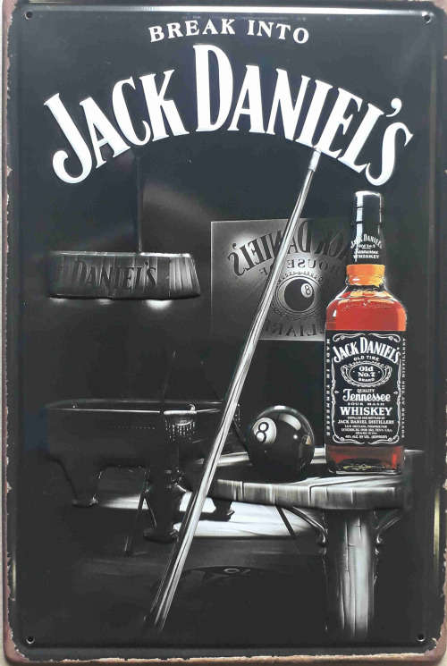 Jack Daniel old snooker distressed metal sign.