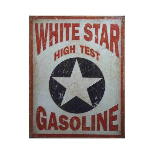White star High Test gasoline standard vintage style distressed tin metal sign