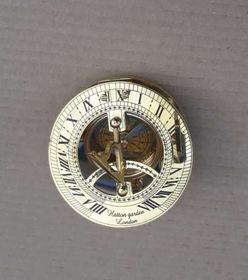 Brass sundial compass in a rosewood box