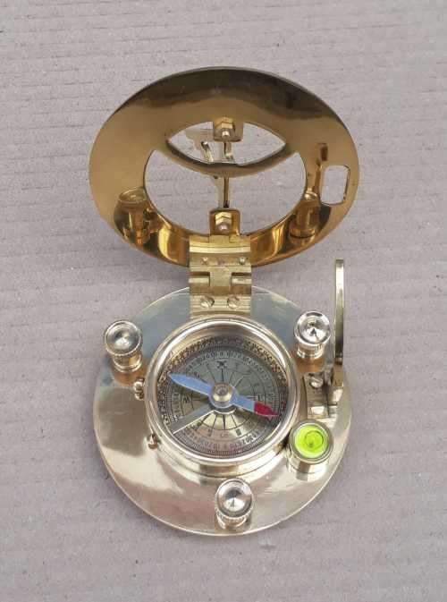 Brass sundial compass in a rosewood box