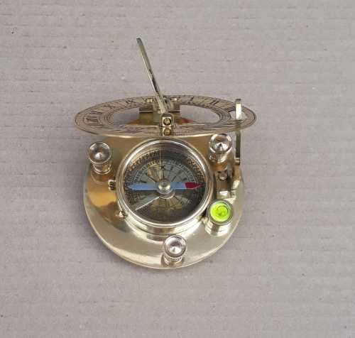 Brass sundial compass in a rosewood box