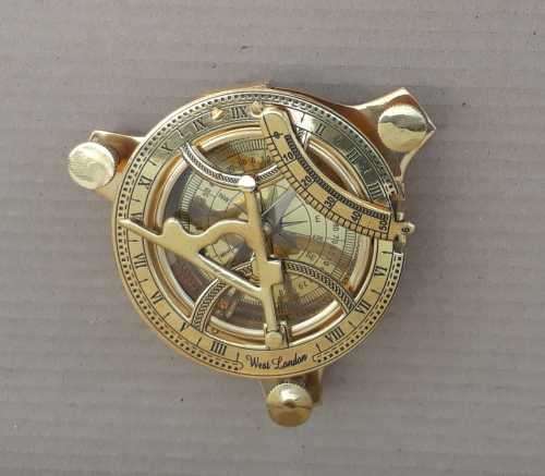 Sundial compass brass in solid rosewood and brass box