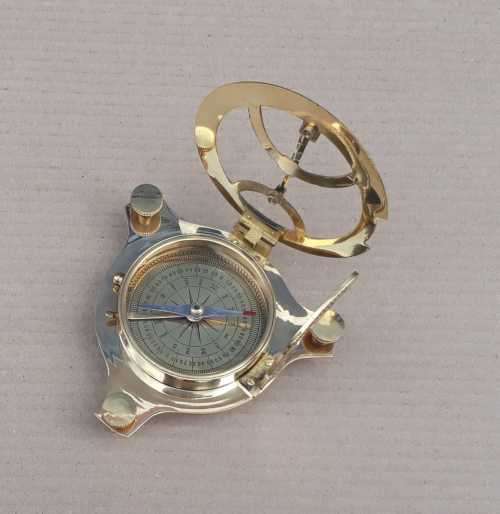 Sundial compass brass in solid rosewood and brass box