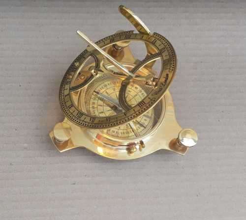 Sundial compass brass in solid rosewood and brass box