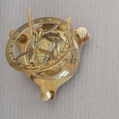 Sundial compass brass in solid rosewood and brass box