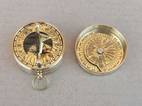 Pocket Sundial Compass with Brass Antique Finish
